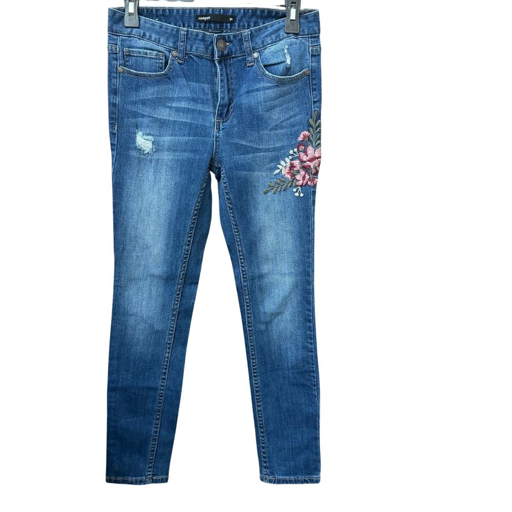 Harper Womens Size 29 Denim Jeans Floral Embroidered Boho Stretch Skinny